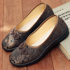 Old Beijing cloth shoes female flat with mother, middle aged and old people shoes, old man embroidered flat bottom grandma shoes big code 41 autumn 43 Thirty-eight (shoes 1708 a)