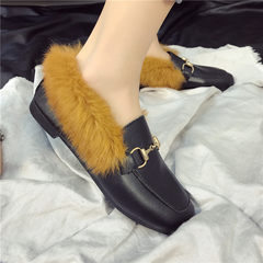 2017 new winter Maomao shoes female Korean all-match shoes slip on loafer buckle loafer Thirty-eight Q1 dark brown