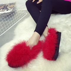 16 years of the new European ostrich hair pumps station really plush shoes shoes Doug flat fur Maomao shoes shoes tide Thirty-seven Red cotton