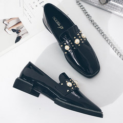 Small leather shoes Korean female students all-match England College wind shoes retro Harajuku leather loafer with shallow mouth Thirty-eight 118 [black]