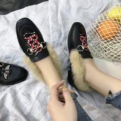 Maomao shoes female in autumn and winter shoes shoes Doug Korean all-match lazy loafer wear flat shoes with velvet outside tide Thirty-eight Black snake