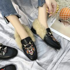Maomao shoes female in autumn and winter shoes shoes Doug Korean all-match lazy loafer wear flat shoes with velvet outside tide Thirty-eight Black cat