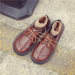 Korea Institute ulzzang retro round wind small leather shoes soft sister shoes spring shoes all-match England Thirty-nine brown
