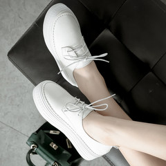 Line bottom bottom white leather Han neurology casual shoes female British style shoes lace up shoes shoes Thirty-four white
