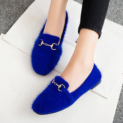 2017 new Korean all-match Maomao shoes female shoes black beans in spring and autumn with a women's shoe shallow mouth Thirty-eight blue