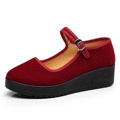 Thick bottom old Beijing cloth shoes, women's work shoes, women's shoes, black heel heel, heel heels, high heels, single shoes, hotel shoes Thirty-eight Claret