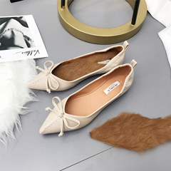 Winter 17 pointed bow shallow mouth flat shoes female soft soft bottom shoes slip pregnant women shoes driving shoes Maomao Thirty-eight Beige (with hair pad)