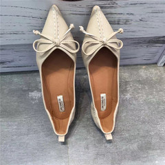 Winter 17 pointed bow shallow mouth flat shoes female soft soft bottom shoes slip pregnant women shoes driving shoes Maomao Thirty-eight Beige