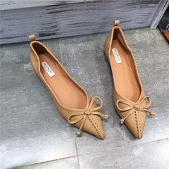 Winter 17 pointed bow shallow mouth flat shoes female soft soft bottom shoes slip pregnant women shoes driving shoes Maomao Thirty-eight Khaki
