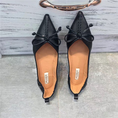 Winter 17 pointed bow shallow mouth flat shoes female soft soft bottom shoes slip pregnant women shoes driving shoes Maomao Thirty-eight black