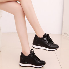In winter 2017 plus women cashmere all-match Korean white shoe wedges women shoe thick soled sports shoes Thirty-eight Black 1751 single Li