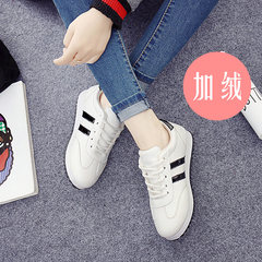 2017 Korean students in autumn and winter tide flat leather waterproof sport shoes plus velvet warm shoes shoes Thirty-eight Leather - white black velvet section