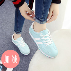 2017 Korean students in autumn and winter tide flat leather waterproof sport shoes plus velvet warm shoes shoes Thirty-eight Leather - blue velvet with a