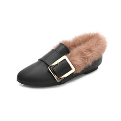 Rabbit Doug shoes scoop 2017 new winter shoes Maomao shoes pedal with cashmere hair flat shoes Thirty-eight Black Buckle