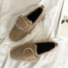 Female shoes fall 2017 Korean version of the new all-match shoes black shoes a student pedal slip-on tide Thirty-eight Khaki