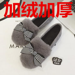 2017 autumn new Korean rabbit hair bow flat shoes casual shoes comfortable Doug work shoe tide Thirty-eight Grey cashmere