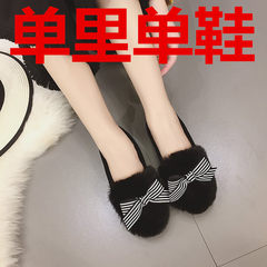 2017 autumn new Korean rabbit hair bow flat shoes casual shoes comfortable Doug work shoe tide Thirty-eight Black list