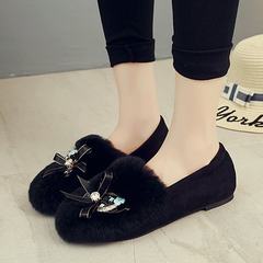 The autumn winter new Korean tide lady pedal flat shoes all-match Doug flat with student Mao Maoxie rabbit Thirty-eight Black (with NAP)