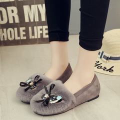 The autumn winter new Korean tide lady pedal flat shoes all-match Doug flat with student Mao Maoxie rabbit Thirty-nine Grey (with velvet)