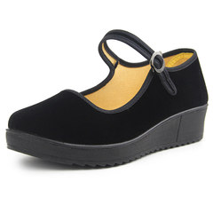 Old Beijing Shoes Heels female soft bottom black shoes hotel work shoes shoes mom etiquette flat shoes Thirty-eight Medium heel thick base