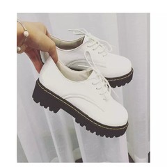 Autumn shoes, retro leather shoes, women's new 2017, New England College, thick soles, single shoes, flat shoes with low soles Thirty-eight White inner sheet
