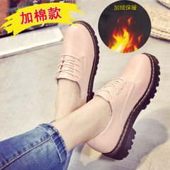 Autumn shoes, retro leather shoes, women's new 2017, New England College, thick soles, single shoes, flat shoes with low soles Thirty-eight Pink (inside with cotton)