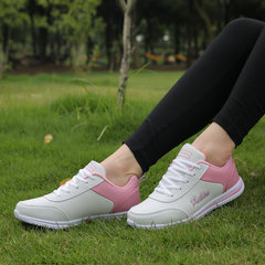 Autumn and winter flat sports shoes, ladies leisure breathable, high school students flat heel, round head comfortable running shoes 35* collect socks 958 white and red leather