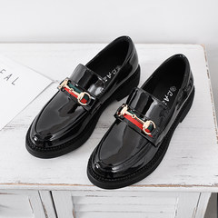 The wind in autumn and winter shoes 2017 new Korean flat shoes all-match Harajuku pedal plus velvet shoes Thirty-five Black gold buckle