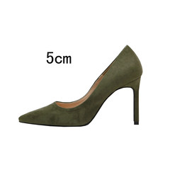 In the autumn of 2017 new female high-heeled shoes with a fine pointed shoes Asakuchi all-match black suede shoes ol occupation Thirty-three Ink green (5 cm)