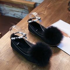 2017 new winter slippers all-match sweet Korean Beaded shallow mouth fox flat shoes female Doug shoes Thirty-eight black