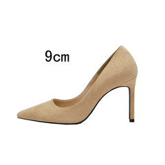 In the autumn of 2017 new female high-heeled shoes with a fine pointed shoes Asakuchi all-match black suede shoes ol occupation Thirty-eight Naked color (9 cm)
