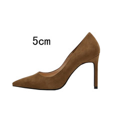 In the autumn of 2017 new female high-heeled shoes with a fine pointed shoes Asakuchi all-match black suede shoes ol occupation Forty Camel (5 cm)