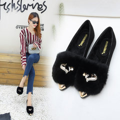 2017 new Korean winter Maomao shoes female rabbit flat shoes shoes shoes all-match pointed gourd peas with cashmere Thirty-seven Black (Fox head)