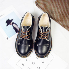 The British winter shoes ulzzang shoes retro soft sister Harajuku wind band thick soled shoes all-match students Thirty-six Black velvet