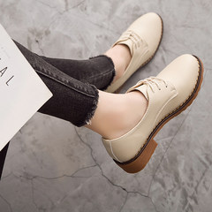 Every autumn and winter special offer British style shoes casual leather shoes with thick all-match round tie work shoes Thirty-eight Beige