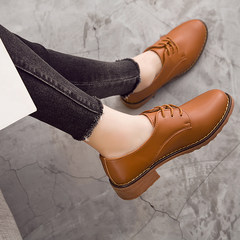 Every autumn and winter special offer British style shoes casual leather shoes with thick all-match round tie work shoes Thirty-eight brown