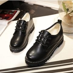 Autumn and winter students with flat round singles shoes plus velvet shoes shoes soled shoes all-match British style. Thirty-eight Black shoes