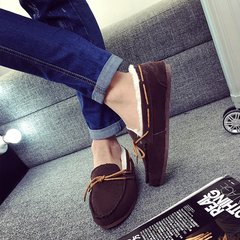 Autumn and winter peas shoes Korean plus velvet thick warm shoes a couple all-match lazy shoes shoes scoop Thirty-eight (brown -1)
