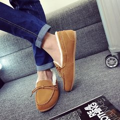 Autumn and winter peas shoes Korean plus velvet thick warm shoes a couple all-match lazy shoes shoes scoop Thirty-eight (Khaki -1)
