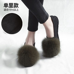 Plush shoes 2017 new autumn and winter flat bottom single shoes, female suede bean shoes, thick bottom wearing social Korean version female dipper shoes Thirty-eight Green (Dan Li)