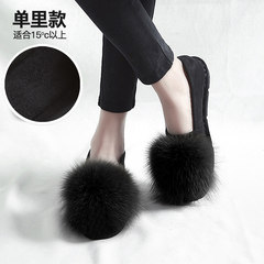 Plush shoes 2017 new autumn and winter flat bottom single shoes, female suede bean shoes, thick bottom wearing social Korean version female dipper shoes Thirty-eight Black (Dan Li)