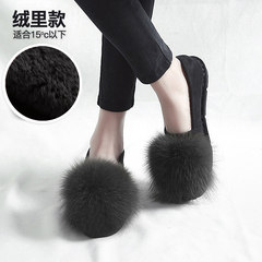 Plush shoes 2017 new autumn and winter flat bottom single shoes, female suede bean shoes, thick bottom wearing social Korean version female dipper shoes Thirty-eight Grey (cashmere)