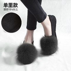 Plush shoes 2017 new autumn and winter flat bottom single shoes, female suede bean shoes, thick bottom wearing social Korean version female dipper shoes Thirty-eight Grey (Dan Li)