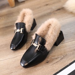 2017 new shoes in autumn and winter all-match rough with the Korean version of the British style with Doug Maomao shoes female female shoes Thirty-eight Square black