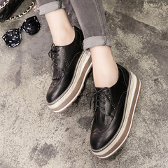 The fall of 2017 female new platform shoes thick bottom all-match Korean students with velvet winter muffin bottom white shoe shoes Thirty-eight Black tassels (Dan Li)