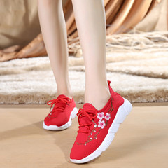Ten years old Beijing cloth shoes embroidered shoes new singles III peach all-match fly woven casual shoes Thirty-eight 8808 lace up red shoes