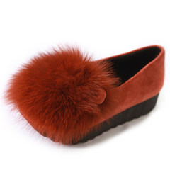 Thick soles muffin Maomao shoes female autumn winter rabbit ears 2017 new female Korean ugly adorable shoes slip on shoes Thirty-eight Caramel color