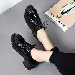 In the autumn of 2017 new British style shoes female black low thick soles with leather shoes retro fashion Muffin Thirty-six Black (Dan Li)