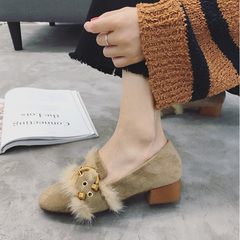 The autumn winter 2017 new Maomao shoes female Korean students all-match girls with coarse shoes retro shoes with documentary Thirty-eight Camel
