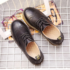 Small leather shoes female British Wind fall 2017 Korean all-match thick wind round Bullock Martin school shoes Thirty-eight black